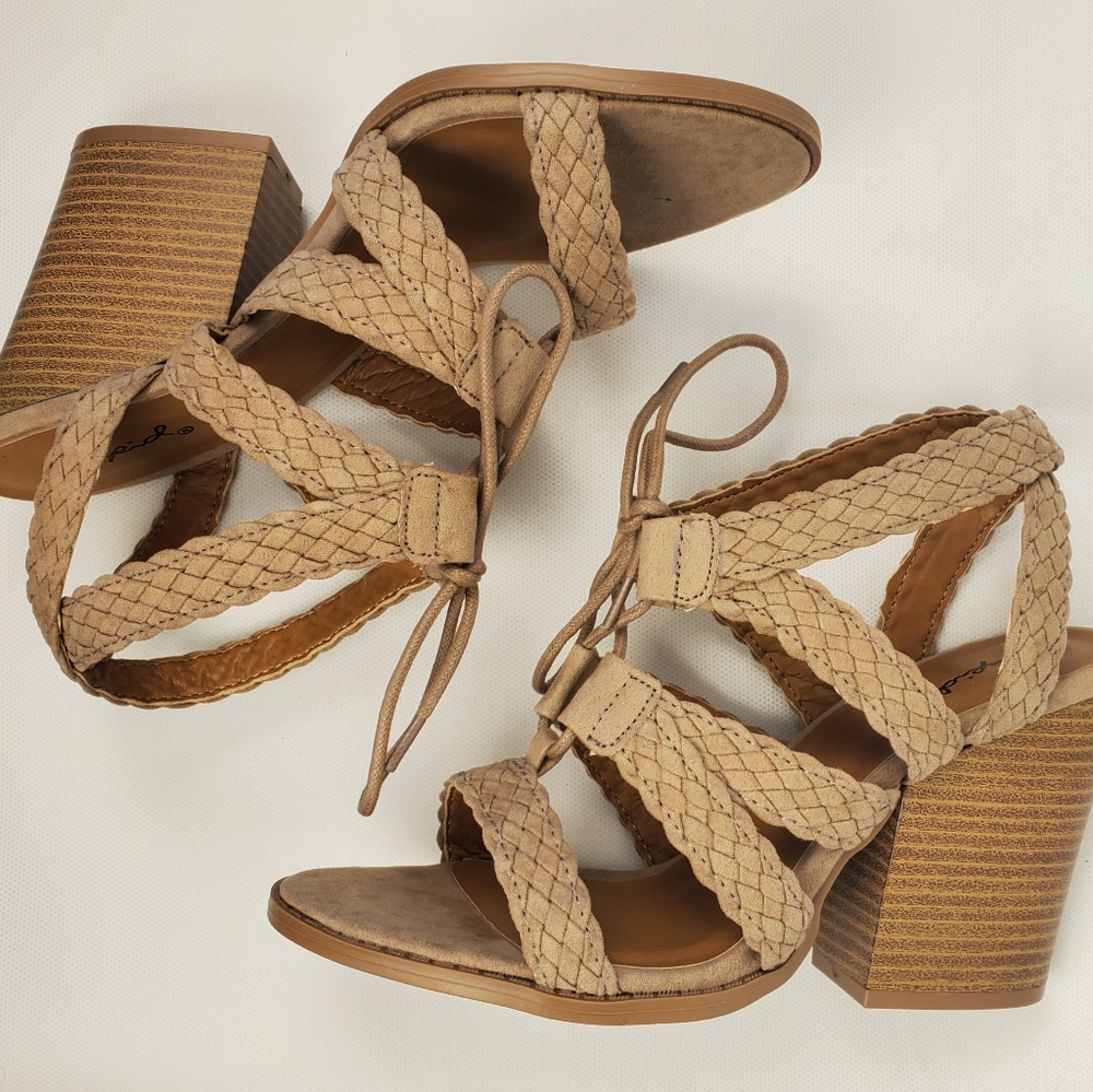 Nude braided square heels
